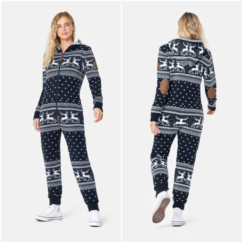 OnePiece‎ Holidays Are Coming Onesie Jumpsuit Reindeer Knit Hooded Norway XXS